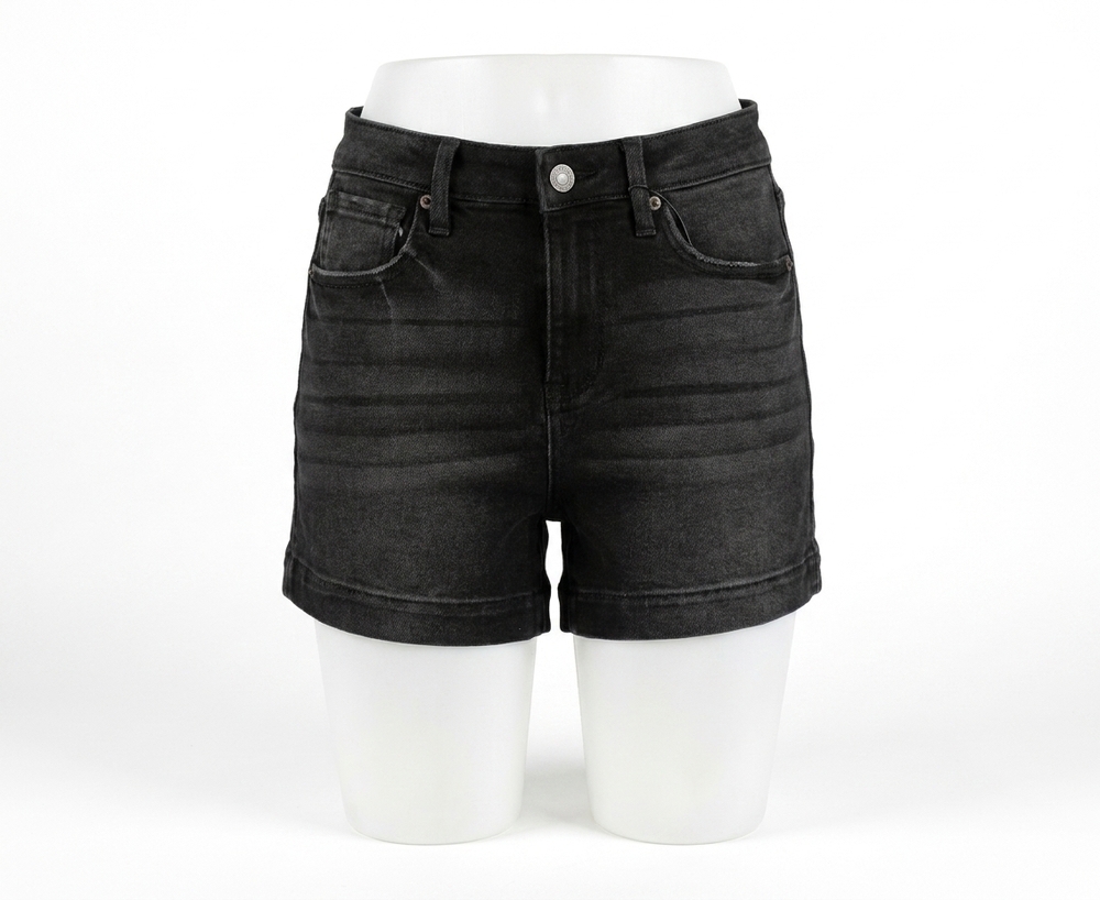 NEW RISEN women's high rise denim shorts in jet black